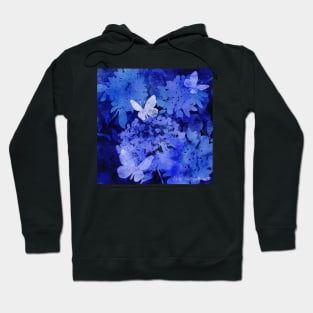 Butterflies and Hydrangeas Negative Painting Blue Hoodie